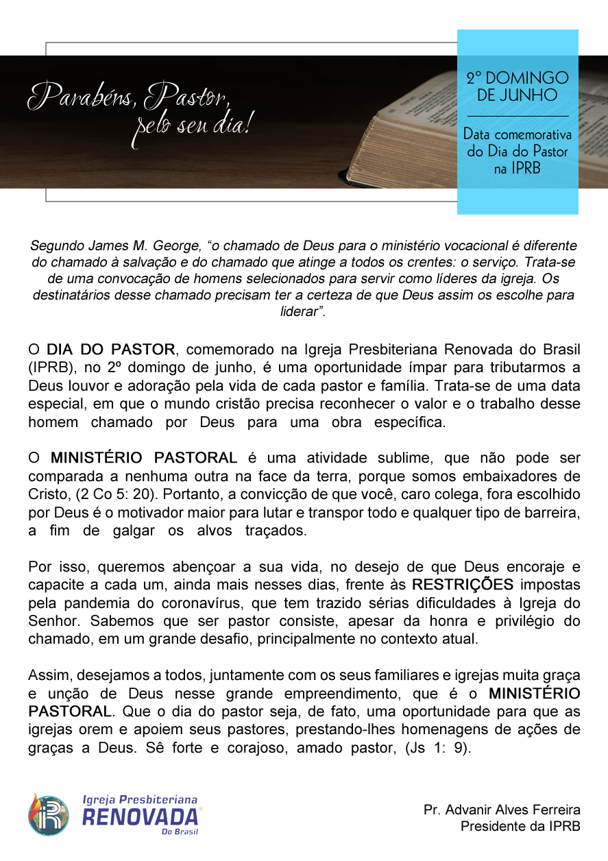 Dia do Pastor - Carta